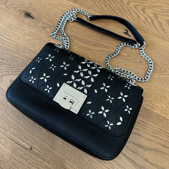 EUC Michael Kors Tina Medium Shoulder Flap Leather Chain Bag - Black - Picture 9 of 9